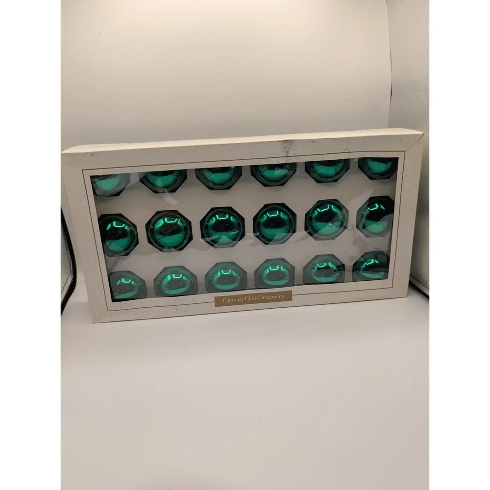 Vtg Target 2000 Glass Ornaments Box of 18 Emerald Green Unused Made in USA
